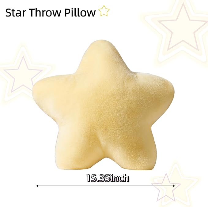 2PCS Star Pillow Set, 15.35’’ Cute Yellow White Decorative Star Shaped Throw Pillows for Bed Couch, Aesthetic Soft Faux Plush Pillow Cushion for Room Bedroom Decor Sofa Chair (Yellow&White)
