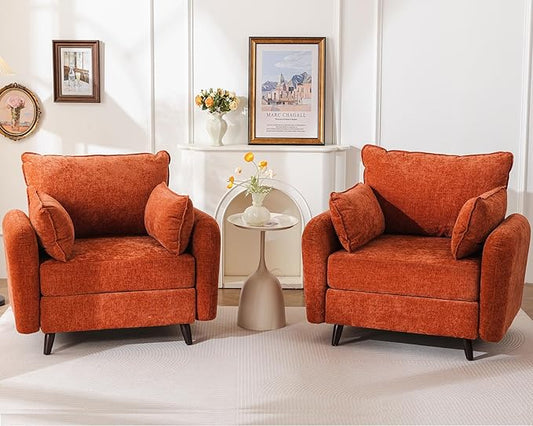 Rexulqo Oversized Accent Chair Set of 2,All Seats Storage,Comfy Armchair,24.5'' Deep Seat,Upholstered Living Room Chairs,Reading Chair for Bedroom,Office,Chenille,Orange