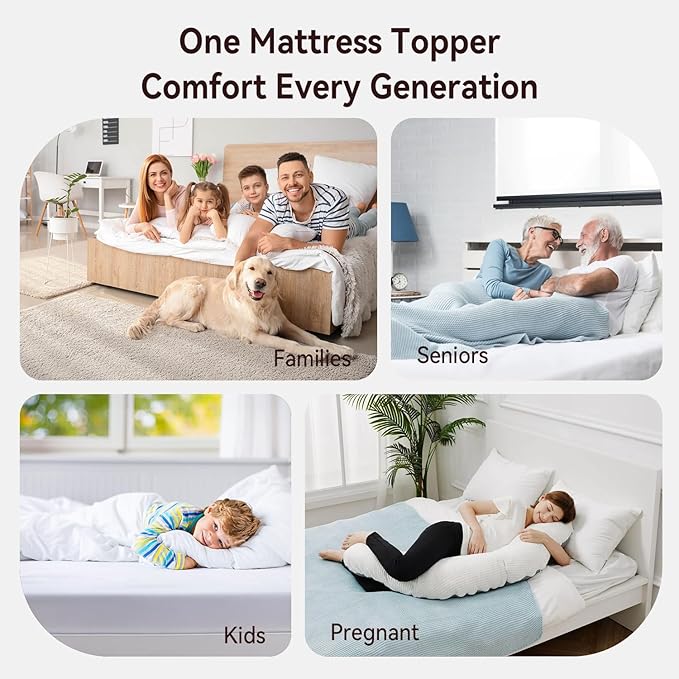 ABENE Full XL Size Mattress Topper for Back Pain Relief, Extra Thick Mattress Pad Pillowtop, Soft Plush Mattress Cover Bed Topper with Deep Pocket, Overfilled Down Alternative Filling, White