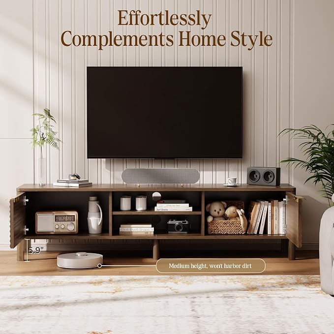 IKALIFE TV Stand for Living Room - up to 65 Inch TVs Mid Century Modern Entertainment Center with Storage and Adjustable Shelves, Media Console Table Walnut 59" - Image 3
