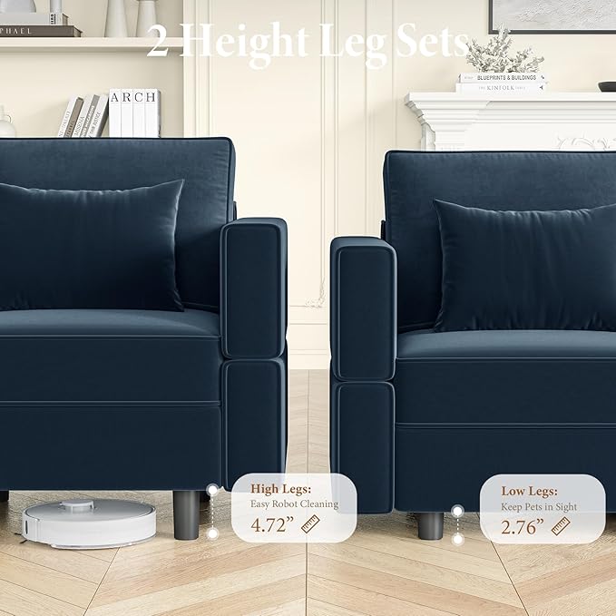 Vesgantti Sectional Couches with Storage Seats, 118" L Shaped Convertible Modular Sectional Sofa, 4 Seat & 1 Ottoman Velvet Storage Chaises Deep Seat Couch for Living Room, Bedroom, Apartment, Blue