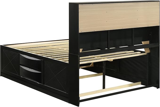 Coaster Home Furnishings Briana Transitional 5-Piece Bedroom Set Queen Size Storage Bookcase Bed Frame 56-inch Headboard Black 202701Q-S5
