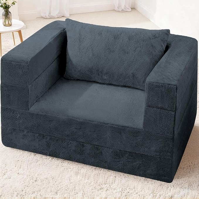 Futon Sofa Bed with Pillow, 3-in-1 Sleeper Sofa Bed with Removable Cover, Convertible Floor Sofa Bed, No Assembly Boneless Couch for Living Room, Bedroom