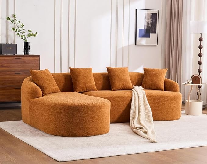 KEIKI L-Shaped Chenille Modular Sectional Couches with Chaise Lounge & 4 Pillows, 3 Seater Oversized Upholstered Luxury Plush Cloud Sofa for Living Room Apartment, Full Sponge Compression