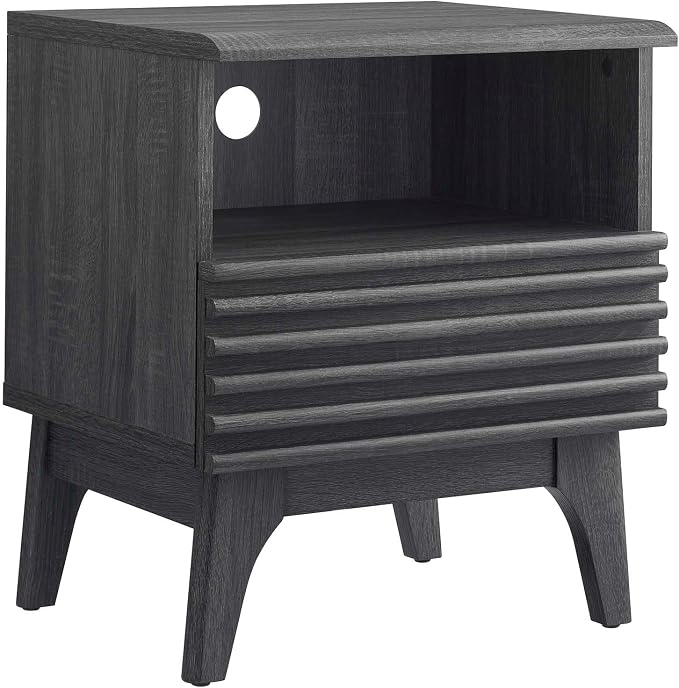 Modway Render Mid-Century Modern, One-Drawer Nightstand, Charcoal by Modway