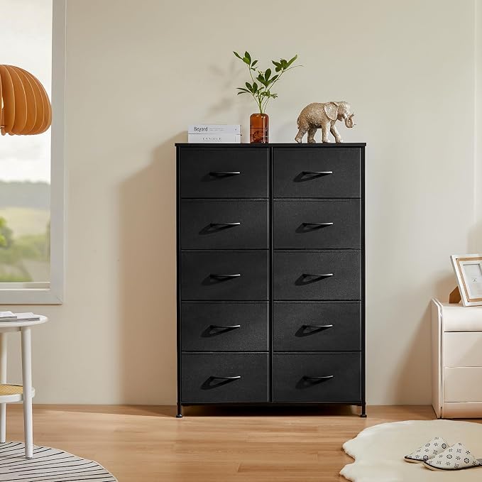 DUMOS Dresser for Bedroom, 10 Storage Drawers, Wide Fabric Closet Chests Organizer Tower Furniture with Wooden Top Metal Frame for Clothes, Guest Room, Living Room, Hallway, Entryway - Image 2