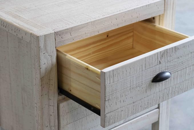 Grain Wood Furniture Montauk 2-Drawer Bedside Nightstand, Solid Wood with Rustic Off-White Finish - Image 5