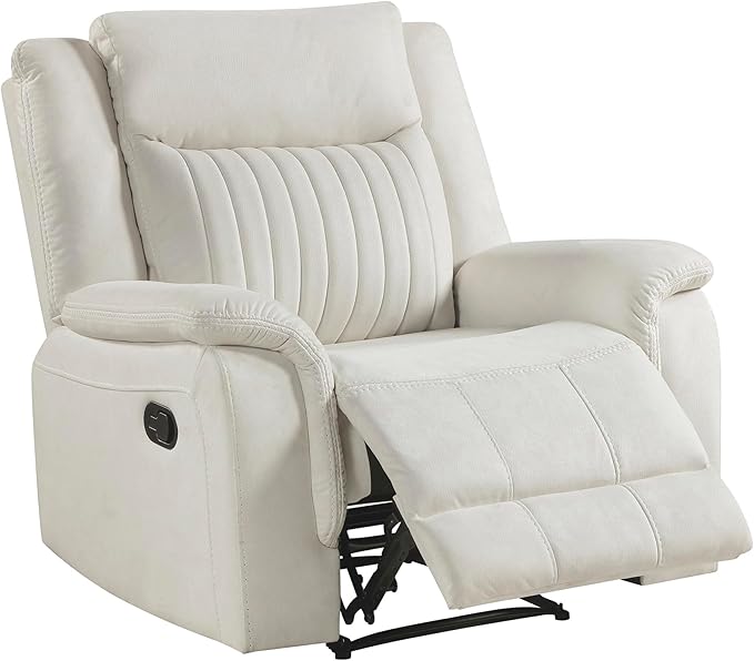 Lexicon Manual Recliner Chair, Polished Microfiber Reclining Sofa Chair, Home Theater Seating, Wall Hugger Manual Recliner for Living Room/Office/Apartment, Beige