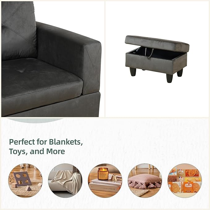 FONTOI L Shaped Sectional Couch Sofa, Modern Couches for Living Room, Comfy 4 Seat Modular Sectional Sofa with Ottoman Storage for Bedroom Apartment, Coffee