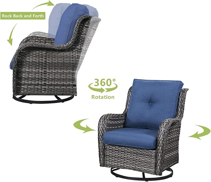 HUMMUH Patio Furniture 5 Pieces Outdoor Furniture Set Wicker Outdoor Sectional Couch with Patio Swivel Rocking Chairs,Ottomans for Patio