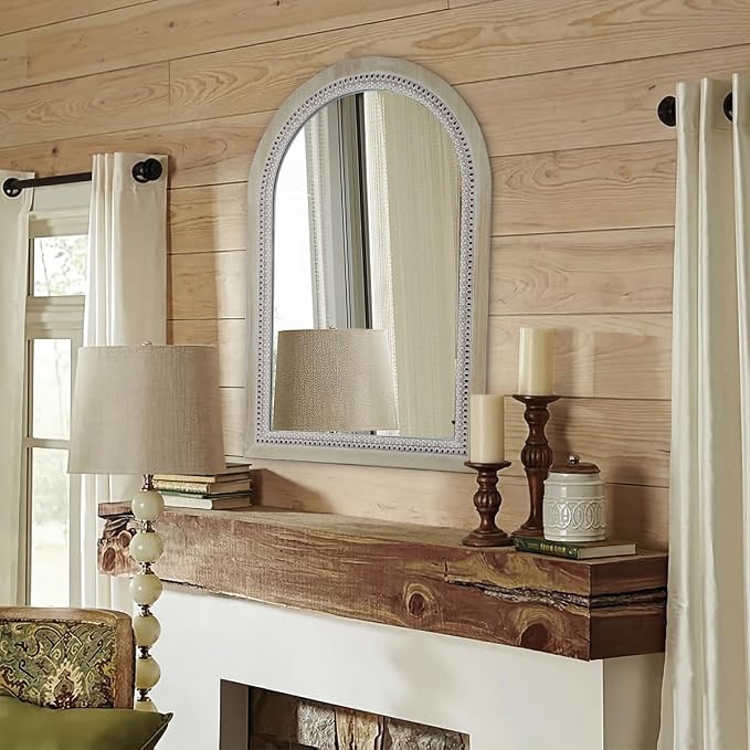 Arched Wooden Mirrors for Farmhouse Wall Decor Arched Wood Frame With Beads Details, Rustic Large Bathroom Vanity Mirrors for Bathroom, Over Sink, Bedroom, Living Room, Entryway,Foyer (36''Lx24''W) - Image 5