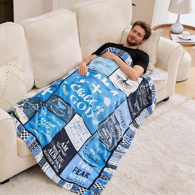 Christian Gifts for Men, Birthday Gift for Men, I Am a Child of God Blanket, Inspirational Gifts for Christian Mens Brother, Son, Dad, Grandpa, Baptism Gifts for Boys Throw Blankets 60''x50'' Blue