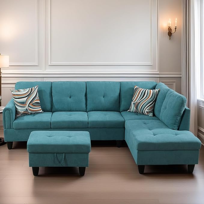 FONTOI L Shaped Sectional Couches for Living Room, Modern Modular Sectional Sofa with Ottoman Storage, Comfy L Shaped Couch with Chaise for Bedroom Apartment Furniture, Green