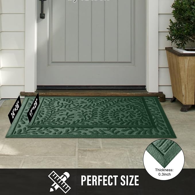 HIYARD Front Door Mat, Absorbent Dirt Trapping Welcome Door Mat Indoor Outdoor, Non Slip Entry Mat, Indoor Outdoor Door Mats, Fade Resistant, Low Profile Doormat for Entryway, 29??17, Green - Image 6