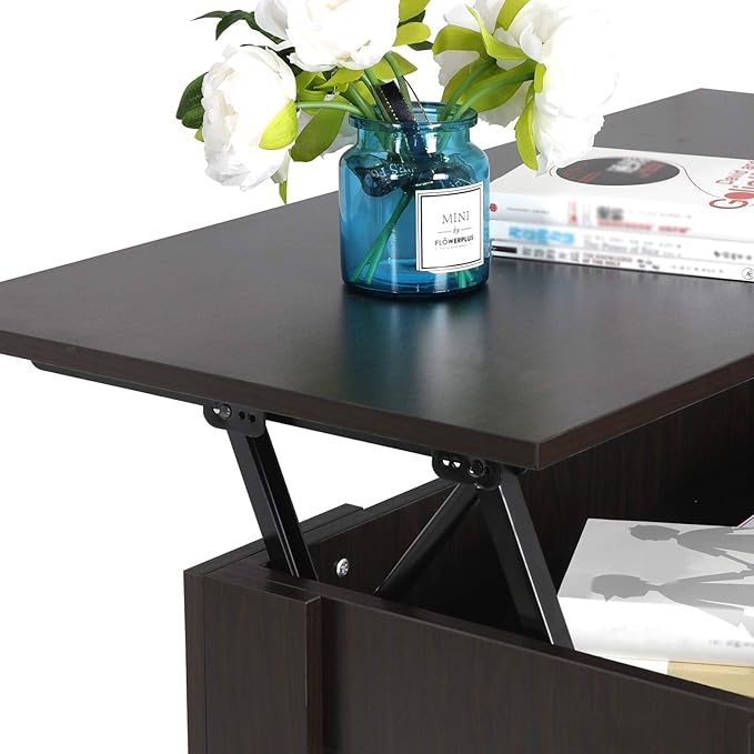 SUPER DEAL Modern Lift Top Coffee Table w/Hidden Compartment and Storage Shelves Pop-Up Storage Cocktail Table for Living Room Reception Room