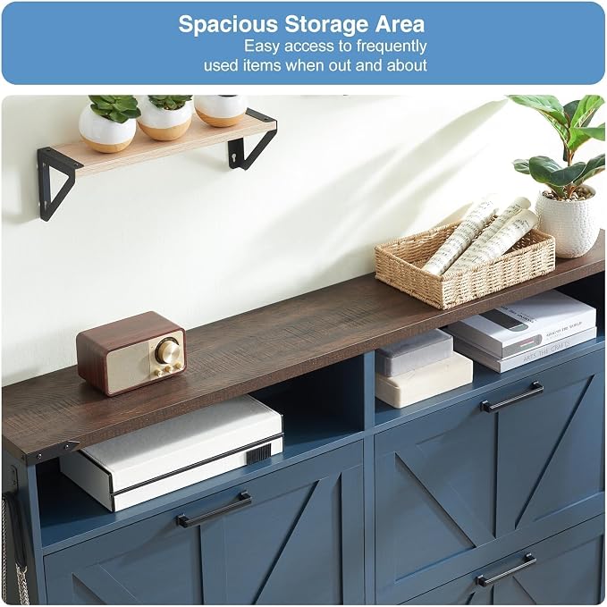 Barnyatoh Shoe Storage Cabinet,Farmhouse Shoe Organizer with 4 Flip Drawers & Barn Door Design,Freestanding Hidden Slim Narrow Shoe Rack Cabinet with Open Shelves for Entryway,Foyer,Hallway,Navy Blue - Image 4