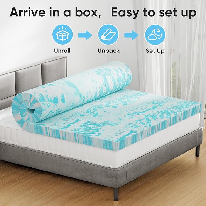 OLIXIS Gel Memory Foam Mattress Topper, Cal King 3 Inch, Cooling Gel Infused Soft Comfy Breathable, Pressure-Relieving, CertiPUR-US Certified