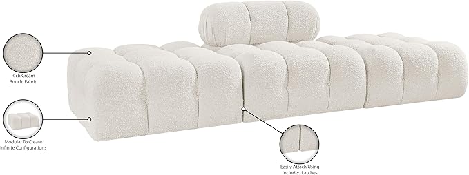 Meridian Furniture 611Cream-S102C Ames Collection Modern | Contemporary Modular Sectional with Rich Cream Boucle Fabric, Modular to Create Infinite Configurations, 102" W x 34" D x 28" H, Cream