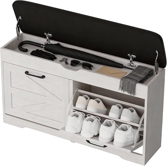 Shoe Storage Bench Cushion, Entryway Bench with Storage, End of Bed Shoe Benches, Small Shoe Rack Benches, Entry Way Shoes Cabinet for Entryway, Bedroom, Living Room, Farmhouse, White by Unknown