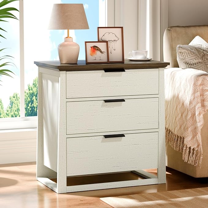 Rresyet 26 inch Wide Night Stand with Spacious Storage Set, 3 Drawer Nightstand Set of 2,Wooden Side Table for Bedroom & Office (White) - Image 6