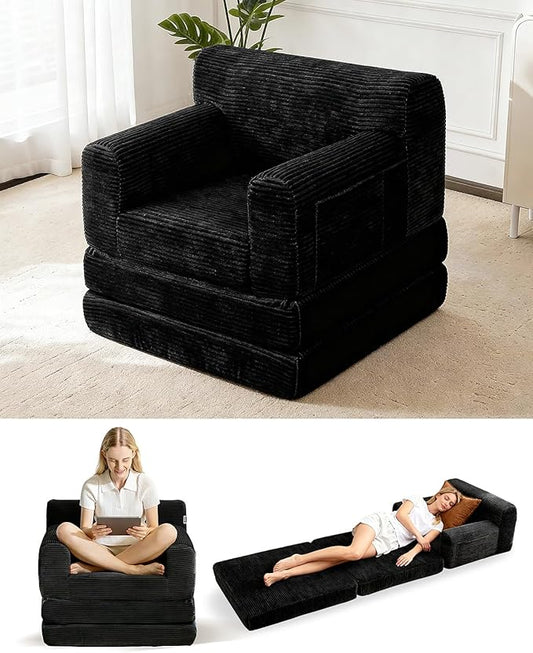 Boneless Couch Sofa Bed, Convertible Sleeper Chair with One-Piece High-Density Foam (No Lumps), Foldable Floor Mattress for Adults Guest Gaming, Non-Slip, Side Pockets, 84"x35", No Assembly