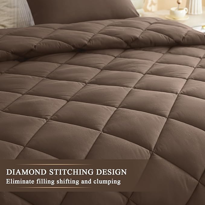 Oversized King Comforter, Extra Large King Size Comforter Oversized, All Season Soft Quilt Down Alternative Duvet Insert with 8 Corner Tabs(120x128, Brown)