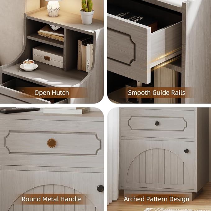 4ever2buy Farmhouse Nightstand Set of 2 with Hutch, 30 inch Tall Nightstands with Storage, End Tables Bedside Tables for Bedroom, Wash Grey - Image 4