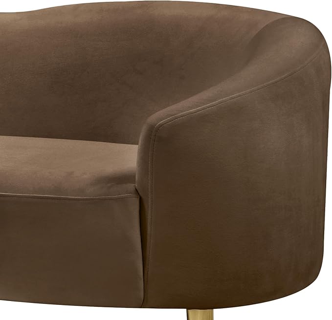 Meridian Furniture 659Brown-L Ritz Collection Modern | Contemporary Upholstered Loveseat with Rich Brown Velvet, Gold Metal Legs, Curved Contemporary Design, 67" W x 31.75" D x 30.5" H, Brown