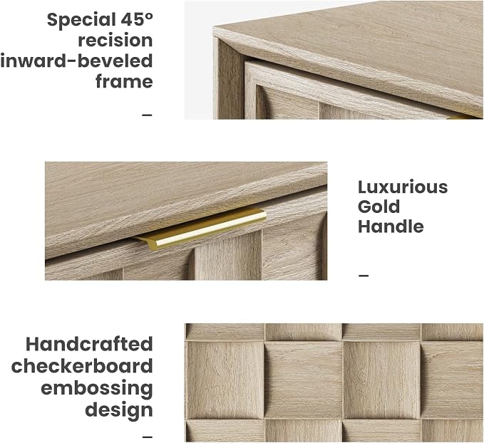 COLAMY Nightstand with Charging Station, 2 Drawers Modern Bedside End Table Dresser, with Chessboard Relief and Wood Legs, for Bedroom, Closet and Small Space - Oak - Image 5