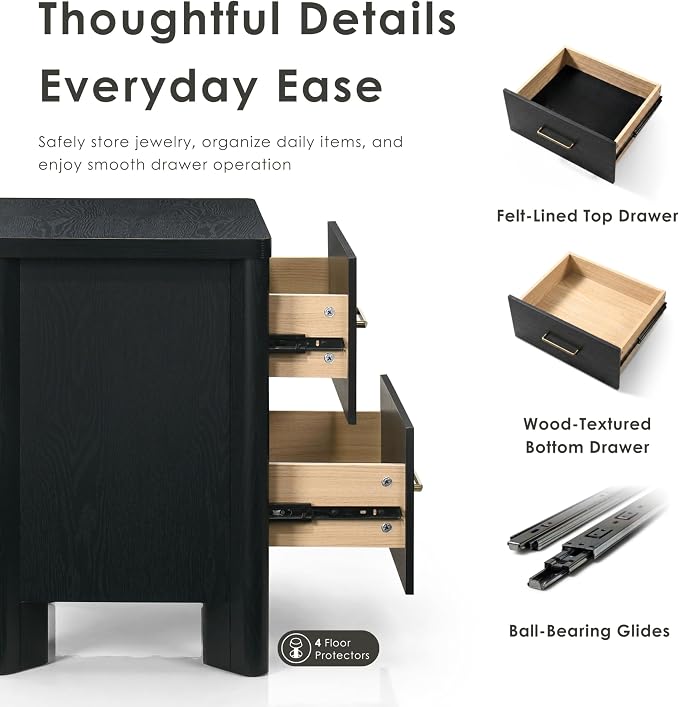 24/7 Shop at Home Sawer Modern 23-inch Wood Nightstand with 2 Drawers and USB Ports, Wooden Night Stand for Bedroom, Apartment, Small Bedside Table, Black - Image 5