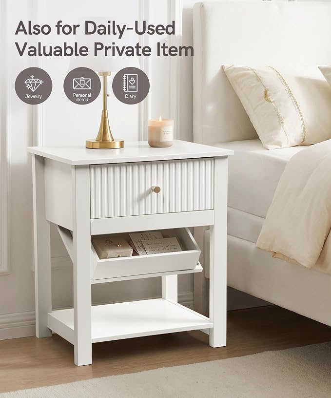 Night Stand with Gun Drawer, White Wood Bedside Table, Modern Farmhouse Side Table Bedroom Gun Safe with Hidden Compartment, Handgun Safe for Nightstands Simple Aesthetic End Table - Image 4