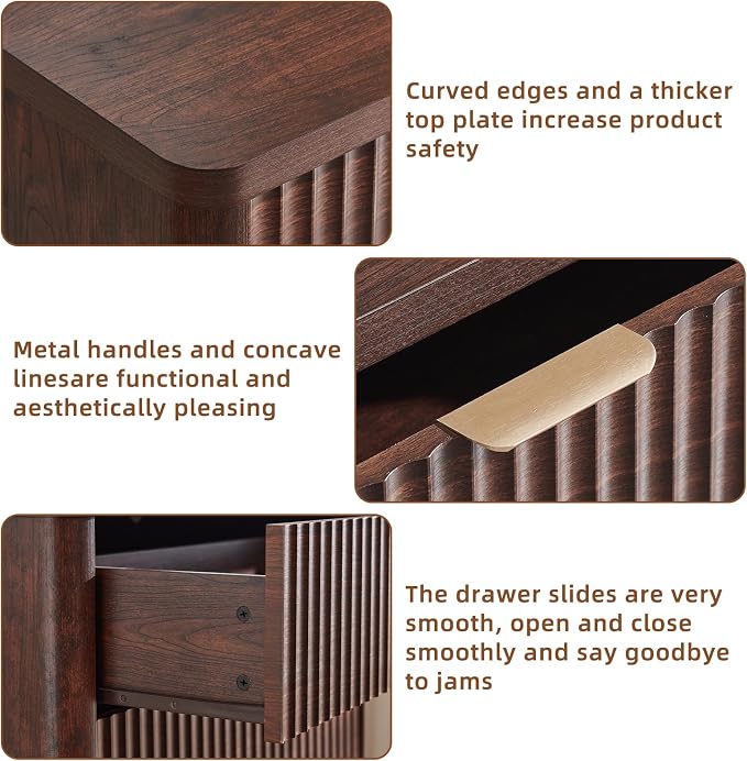 LEYAOYAO Fluted 5 Drawers Dresser for Bedroom, 41" Tall Modern Chest of Drawers with Metal Handle, Curved Profile Farmhouse Closet Organizer Wood Dressers TV Stand for Living Room, Hallway, Walnut - Image 5
