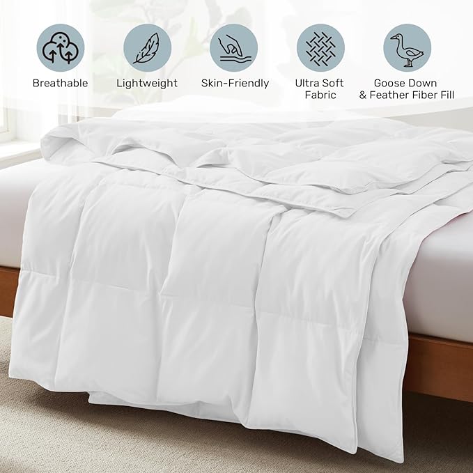Joysoul Goose Feathers Fiber Comforter - Lightweight Ultra Soft Fabric Cover Breathable White Down Feather Fill, Twin Size Duvet Insert (68" X 88")