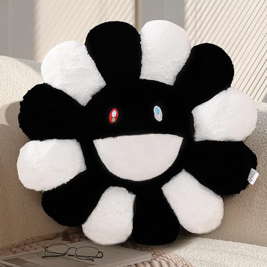 Flower Pillow,Flower Shaped Throw Pillow,Cute Smiley Face Floor Cushions,Colorful Sunflower Plush Pillows,Mothers Day Decorative Pillows for Bedroom,Sofa,Dorm (Black and White,23.6In)