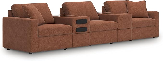 Signature Design by Ashley Modern Modmax Stain Resistant 5-Piece Sectional with Audio System and Reversible Cushion, Orange