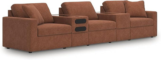 Signature Design by Ashley Modern Modmax Stain Resistant 5-Piece Sectional with Audio System and Reversible Cushion, Orange