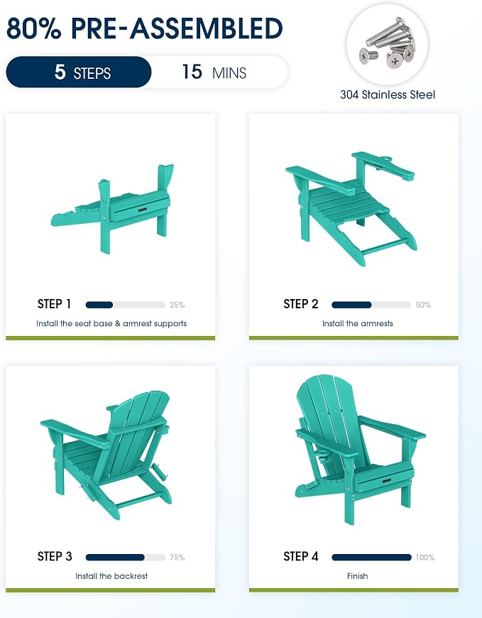 MUCHENGHY Folding Adirondack Chairs 2 Pack, Patio Chairs, Outdoor Chairs, Adirondack Chair Plastic, Fire Pit Chairs, Weather Resistant with Cup Holder for Deck, Backyard, Garden(Lake Blue) - Image 5