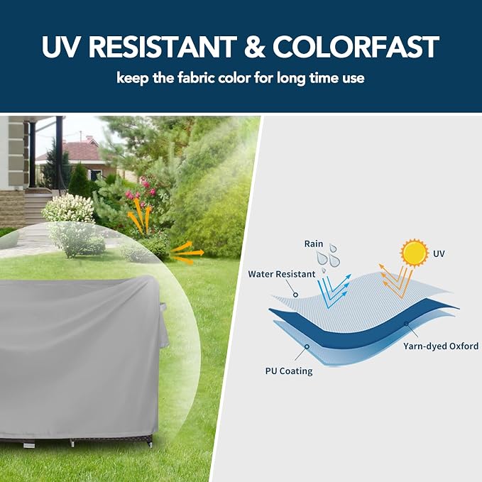 Easy-Going Rectangle Patio Furniture Cover Waterproof Outdoor Dining Table and Chair Cover Anti-UV Outside Sectional Sofa Set Covers (90"L x 64"W x 28"H, Grey) - Image 3