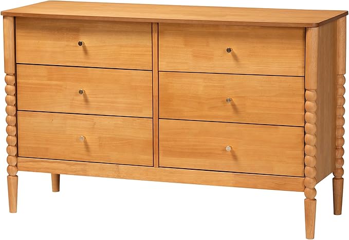 Baxton Studio Lucera Bobbin Wood Bedroom Set, 5-Piece, Queen, Oak Brown