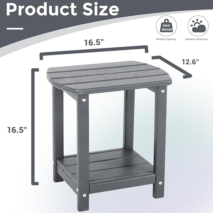 Adirondack Square Outdoor Side Table,2-Tier Storage Patio Side Table, HDPE End Tables for Backyard Pool Porch Garden Lawn - Image 3