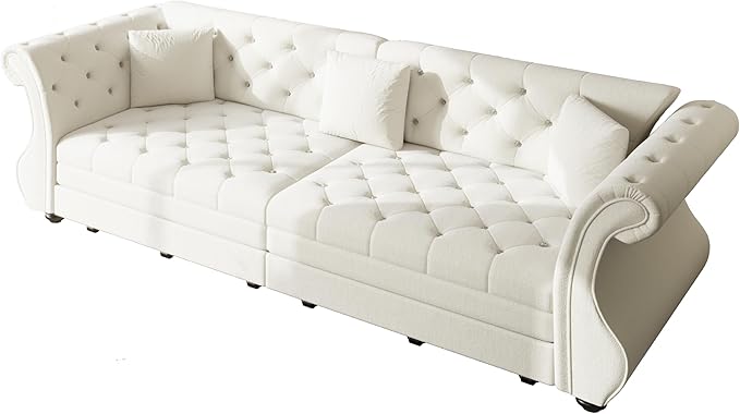 Eafurn Oversized 4-Seater Chesterfield Loveseat Convertible King Size Sleeper Couch Bed,Classic Tufted Velvet Pull Out Loveseat Sofa Bed with Roll Armrest and Solid Wood Legs