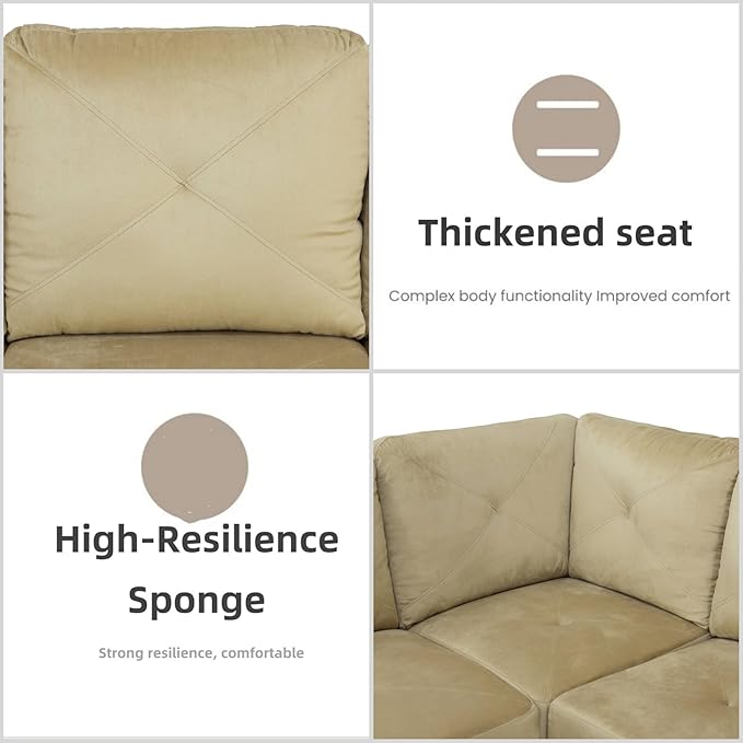 FONTOI L Shaped Sectional Couch Sofa, Modern Couches for Living Room, Comfy 4 Seat Modular Sectional Sofa with Ottoman Storage for Bedroom Apartment, Beige