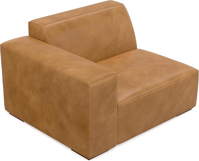 SIMPLIHOME Rex Left-Arm Sofa Module in Full-Grain Genuine Leather, Sienna, 44-inches Wide, Handcrafted Modern-Style Left-Arm Accent Chair for Living Room and Family Room
