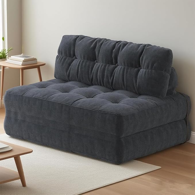 GarveeHome Folding Sofa Bed, Floor Folding Couch with Pillow, Futon Sofa Bed Convertible Sleeper Chair Foldable Mattress Back Support, Portable Fold Out Couch, Full, Corduroy, Black