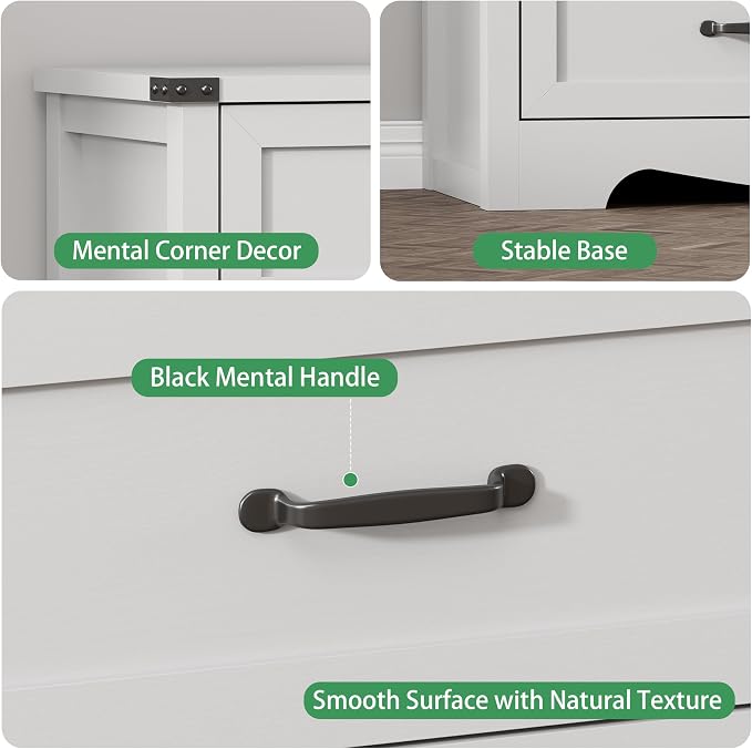 Dresser for Bedroom with 7 Drawers, 58" Wide Wood Chest of Drawers with Deep Drawers & Mental Handle, Modern Dresser TV Stand, Wooden Closet Storage Organizer for Living Room, Hallway, Entryway, White - Image 5