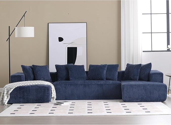 133" Oversized U-Shaped Modular Sectional Sofa, No Assembly Required Floor Couch, Memory Foam Cloud Sofa with 10 Lumbar Pillows, Corduroy Upholstery | Breathable material, Non-Slip, Wider Armrest