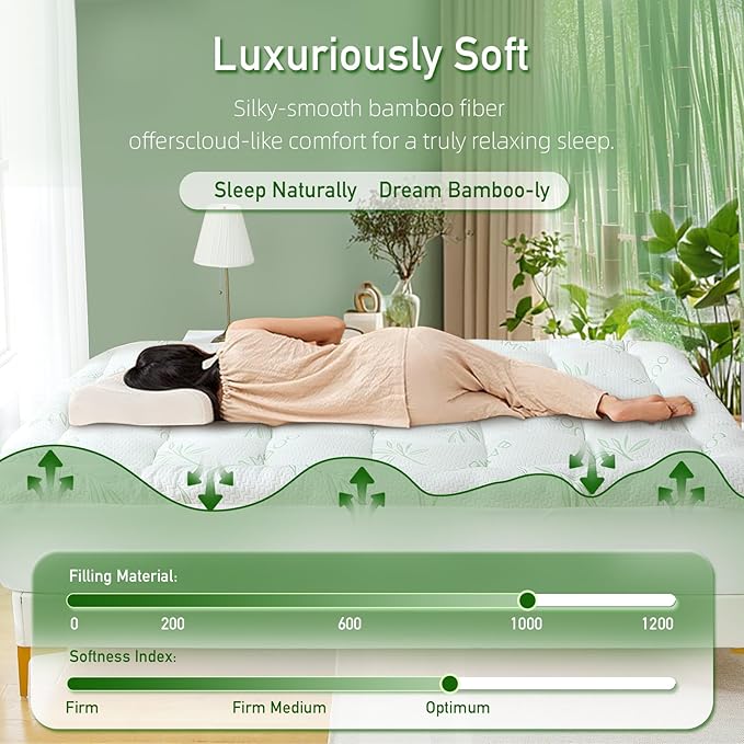 Extra Thick Mattress Topper Queen Size, Waterproof Soft Viscose Derived from Bamboo, Pillow Top Mattress Pad, Mattress Cover 1000GSM Filling with Deep Pocket for Back Pain Relief