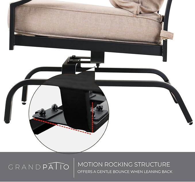 Grand patio 5 Piece Patio Furniture Set Outdoor Motion Conversation Set with Coffee Table,Patio Rocking Chairs with Olefin Beige Cushions for Porch Backyard