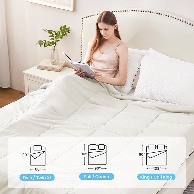 HYLEORY Cooling Comforter King Size - Summer Cooling Blanket for Hot Sleepers/Night Sweats, Double-Sided Cold Touch Silky Ice Comforters, Breathable Lightweight Beddings, Cool Cream, 108"x90"