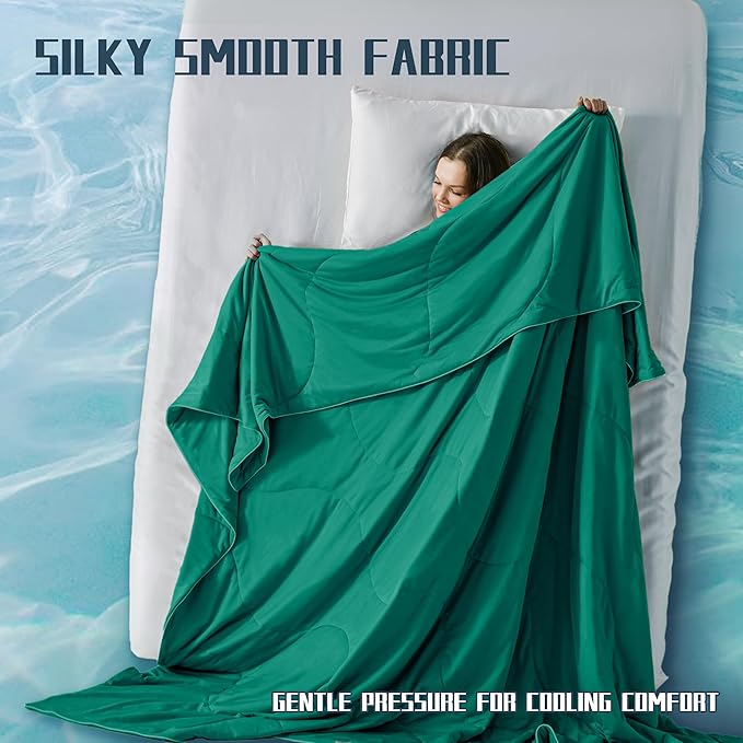 DOWNCOOL Cooling Comforter Twin Size, Green Cooling Blanket for Hot Sleeper, Lightweight & Breathable Blanket for Night Sweats,Dual-Side Cooling Summer Bedding,68"X90"